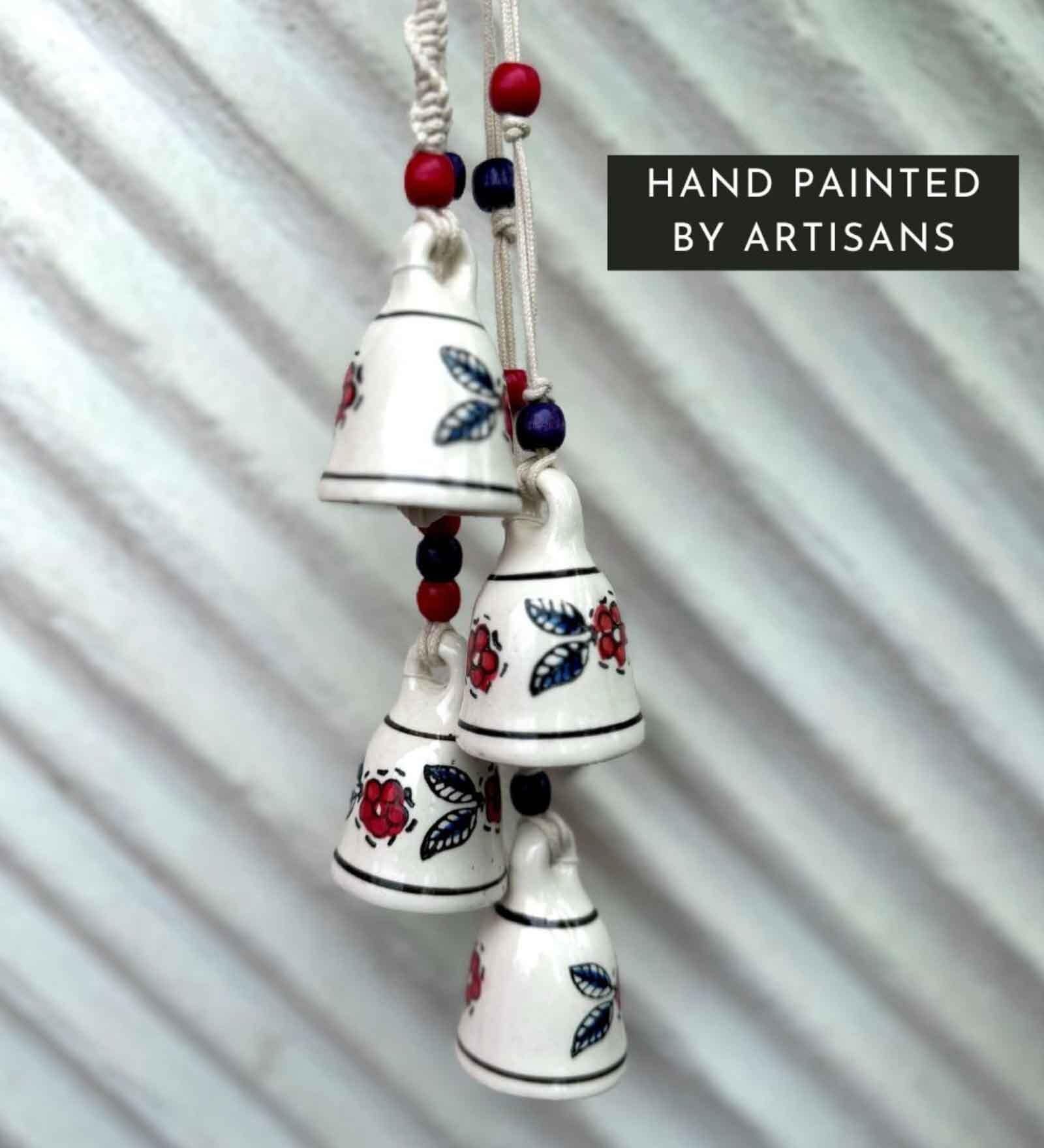 Red Macrame Symphony Mini Ceramic Bells (Set of 4)